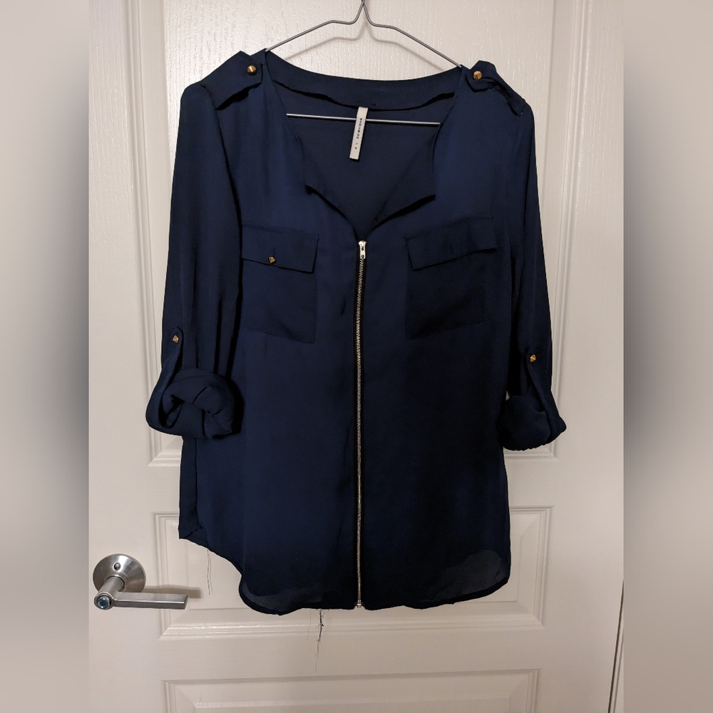 Sheer navy blouse